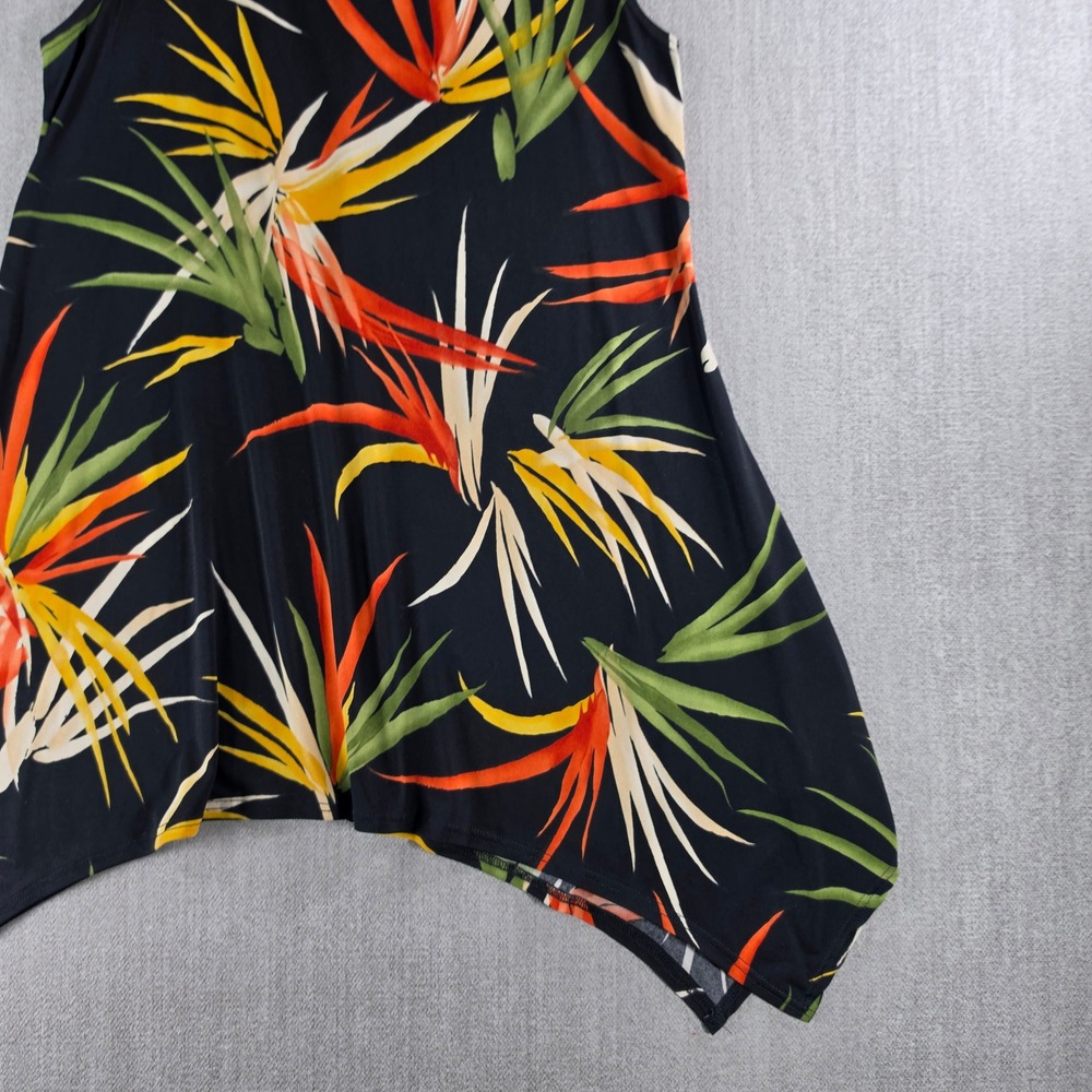 Jostar Tunic Top Women Small Black Floral Bird of Paradise Sharkbite Sleeveless - Picture 8 of 14